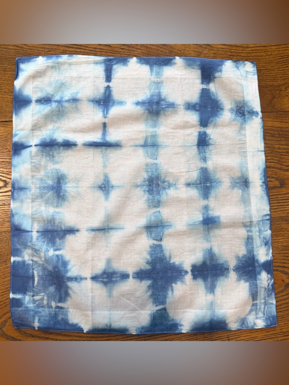 Shibori Tie Dye Indigo Blue Cotton Pocket Square, Geometric